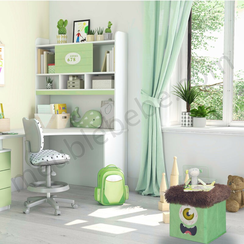 Tabouret pour enfant, siège pliant, avec espace de rangement, Design de monstre, 32x32x32 cm, vert-marron ventes - -1