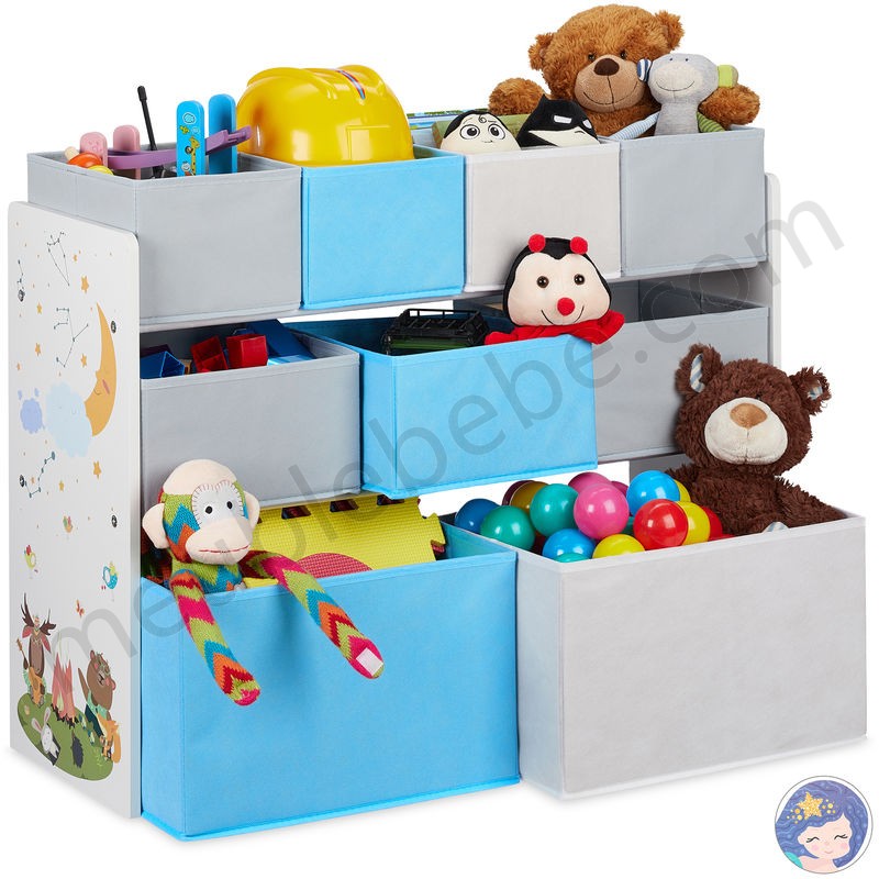Etagère enfants, 9 boîtes en tissu, motif feu de camp, meuble pour jouets, HxlxP 66x82,5x29,5 cm,coloré en solde - -0