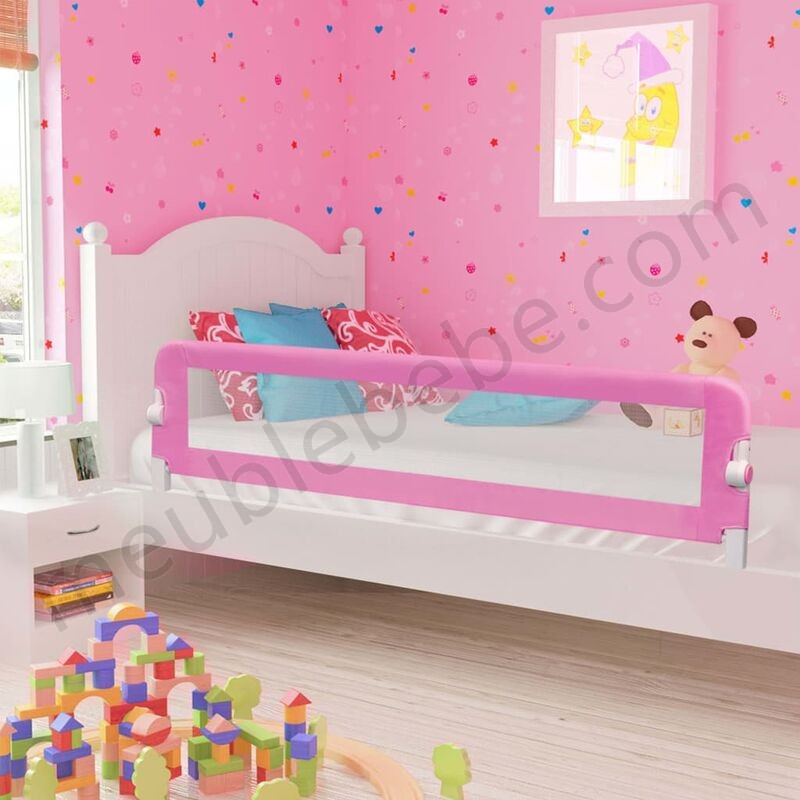 Hommoo Barrière de sécurité de lit enfant Rose 180x42 cm Polyester HDV00086 en solde - -0