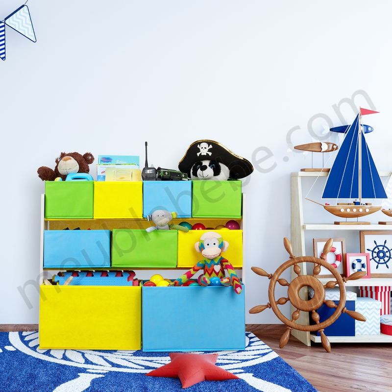 Etagère enfants, 9 boîtes en tissu, motif sirène, meuble pour jouets, HxlxP 66x82,5x29,5 cm,coloré ventes - -1