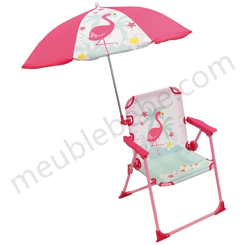 Chaise pliante enfant avec parasol - Flamant rose ventes - -0