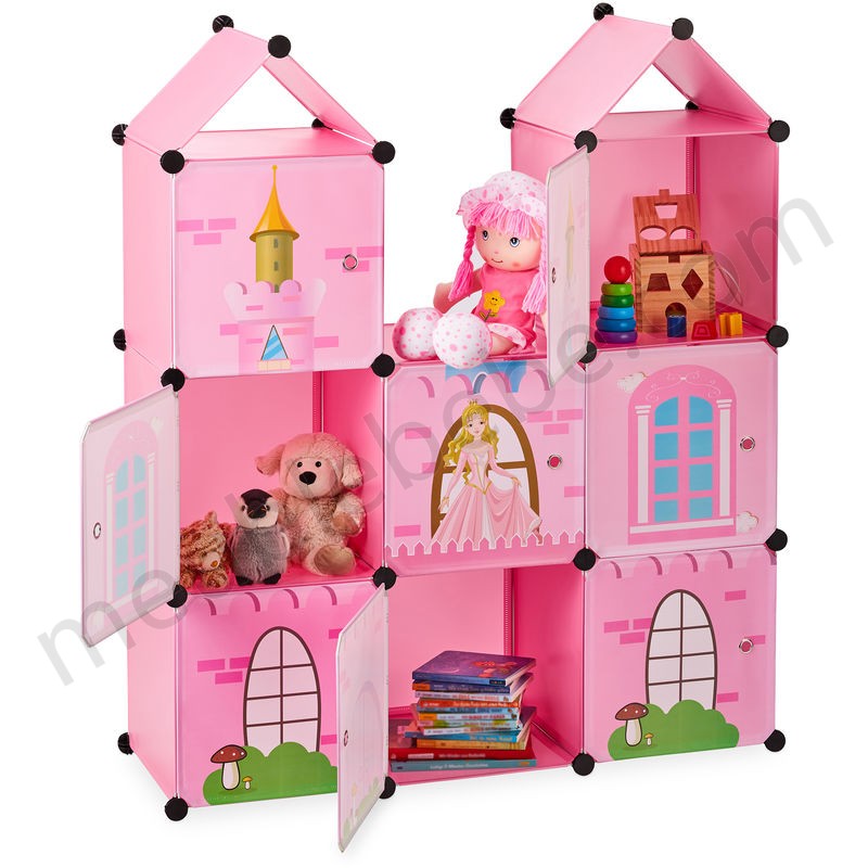 Etagère emboîtable chambre d'enfants,Château de princesse, Plastique, Armoire DIY avec portes, HlP128x110x37cm en solde - -0