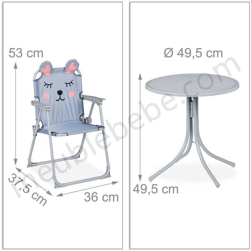 Ensemble chaise table de camping, Chaise enfants avec abat-jour, pliable et table, souris grise en solde - -3