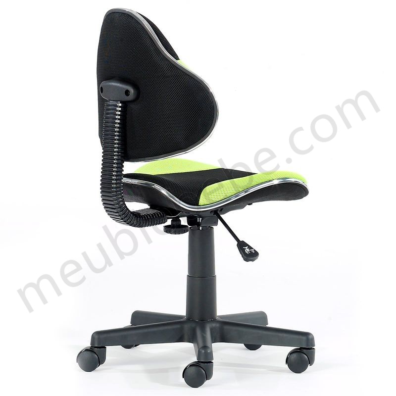 Chaise de bureau pour enfant ALONDRA fauteuil pivotant avec hauteur réglable, revêtement en mesh noir/vert en solde - -3