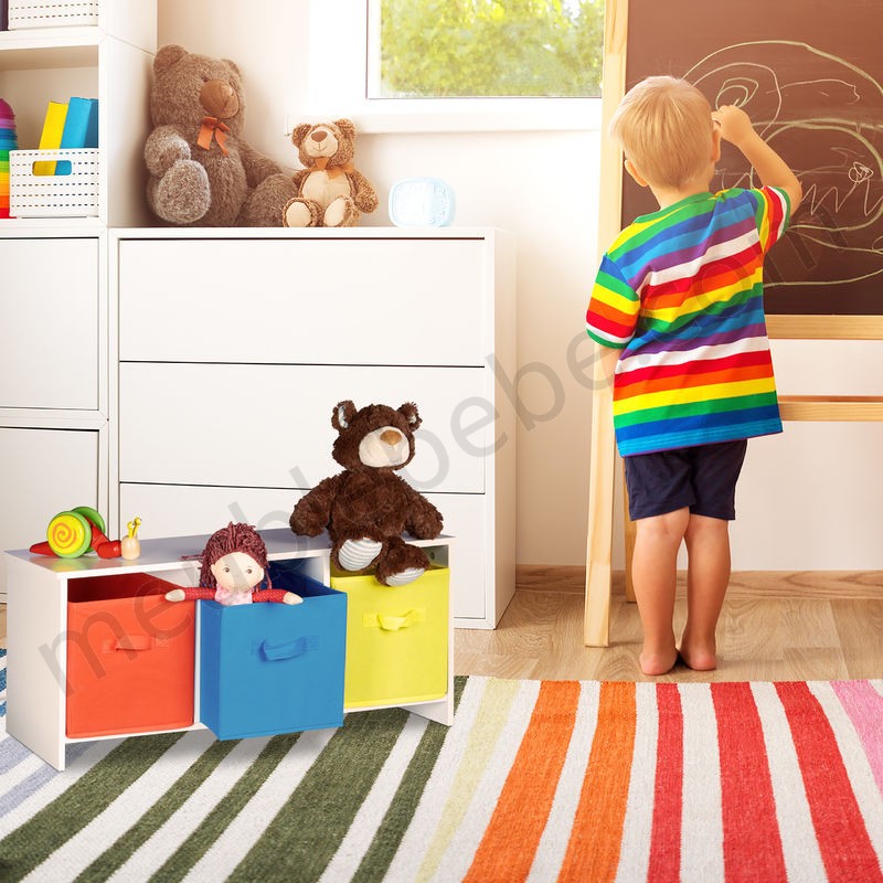 Banc de rangement enfant ALBUS caisse à jouets colorée banc en bois boîte à jouets pliable HxlxP: 35,5 x 81 x 29 cm, blanc en solde - -2