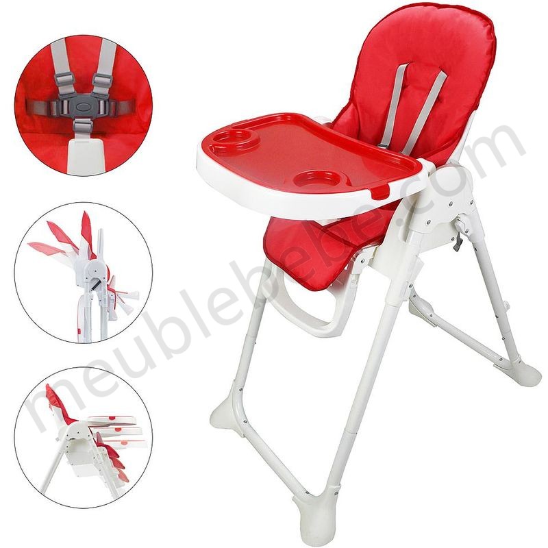 Chaise Pliante pour Bébé, Chaise Haute pour Bébé, Rouge, Taille déployée: 105 x 89 x 56 cm en solde - -0