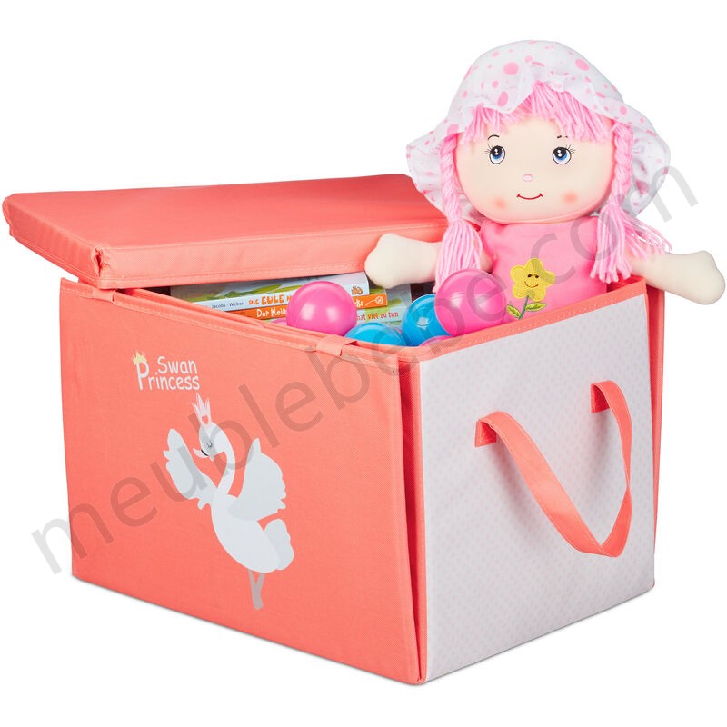 Boîte de rangement pour enfants, pliable, avec couvercle, avec anse, HxLxP: 29 x 41 x 31cm, Princesse, rouge ventes - -0