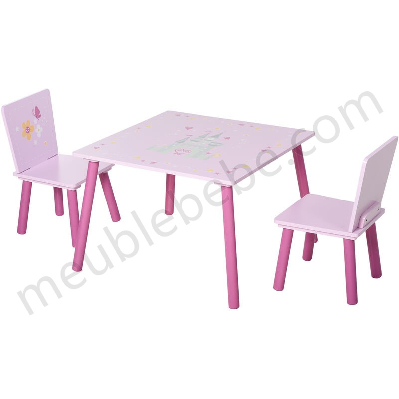 Ensemble table et chaises enfant design princesse motif château bois pin MDF rose en solde - -0