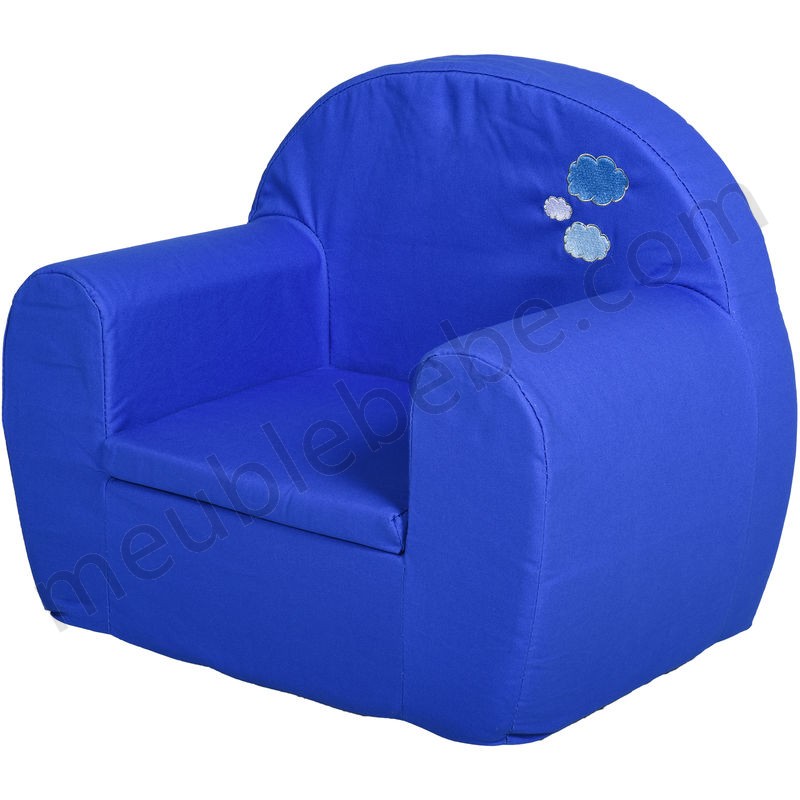 Fauteuil enfant chaise enfant dim. 53L x 35l x 44,5H cm coton bleu électrique motif nuage en solde - -0