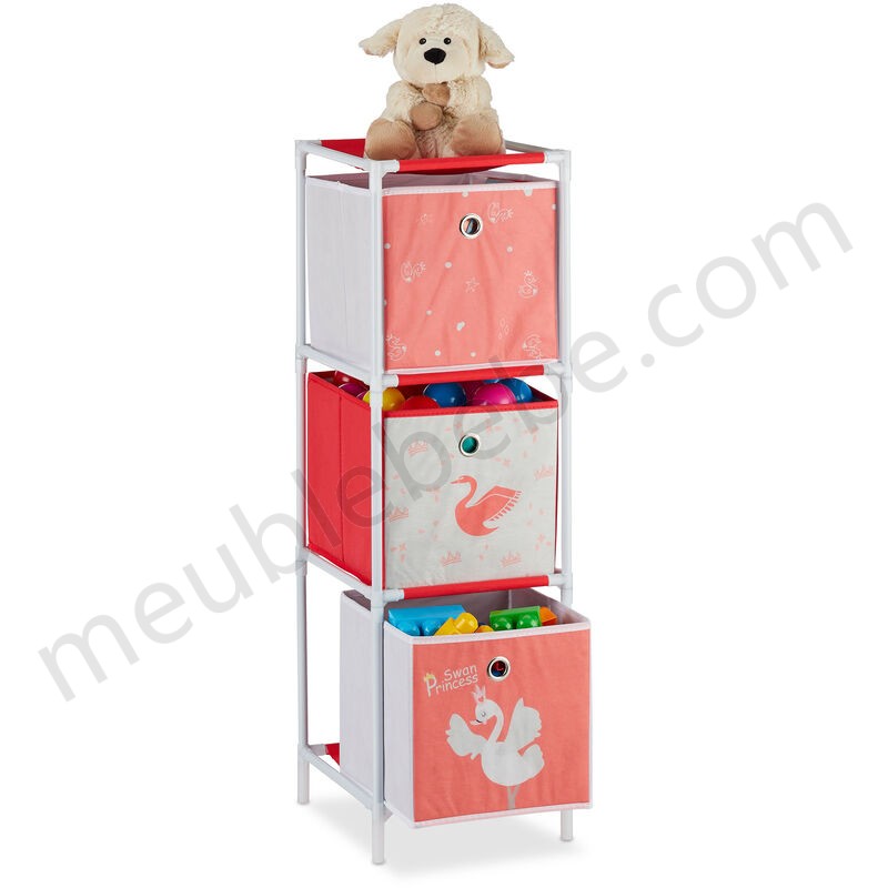 Etagère enfant avec boîtes, jouets, Fillette, design Cygnes, meuble enfants,HlP 89 x 27,5 x 30 cm,blanc/rouge ventes - -0