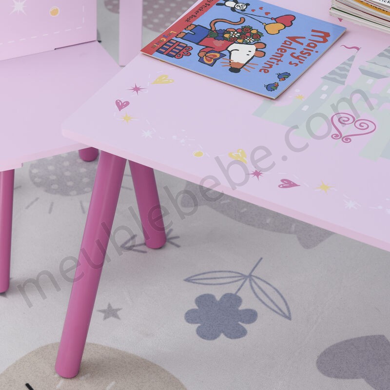 Ensemble table et chaises enfant design princesse motif château bois pin MDF rose en solde - -4