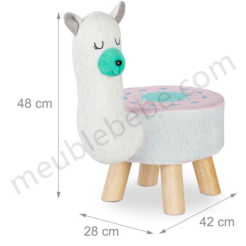 tabouret d'animal pour enfants, revêtement en peluche, siège d'enfants, motif animalier, lama, blanc en solde - -3
