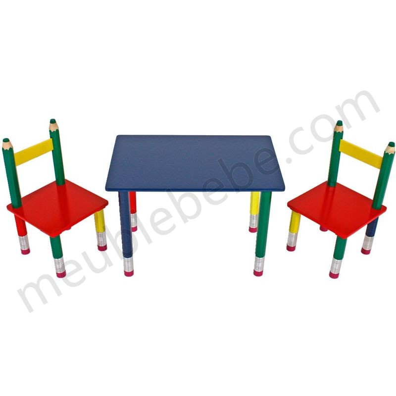 Une table avec deux chaises multicolores pour des enfants en solde - -0