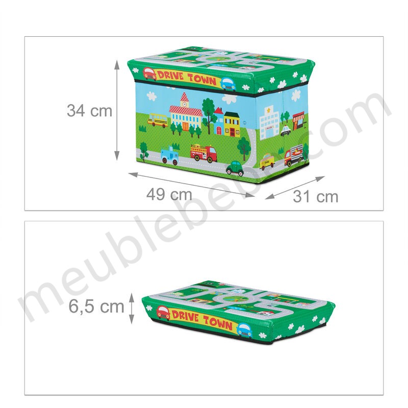 Caisse à jouets pliant, Motif, boîte de rangement avec espace & couvercle, rembourré, 34 x 49 x 31 cm, vert ventes - -3