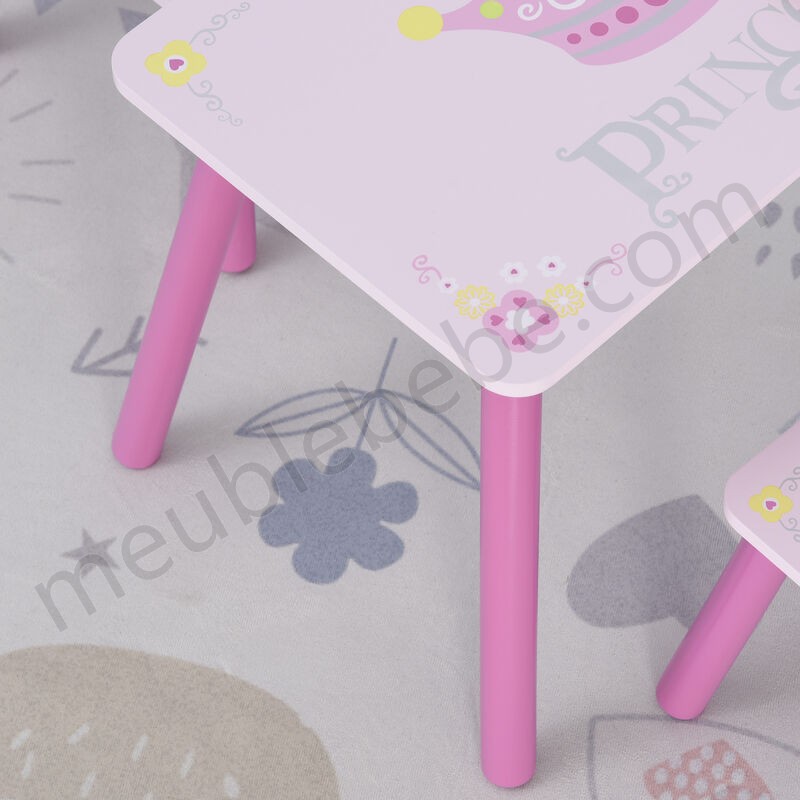 Ensemble table et chaises enfant design princesse motif couronne bois pin MDF rose en solde - -4