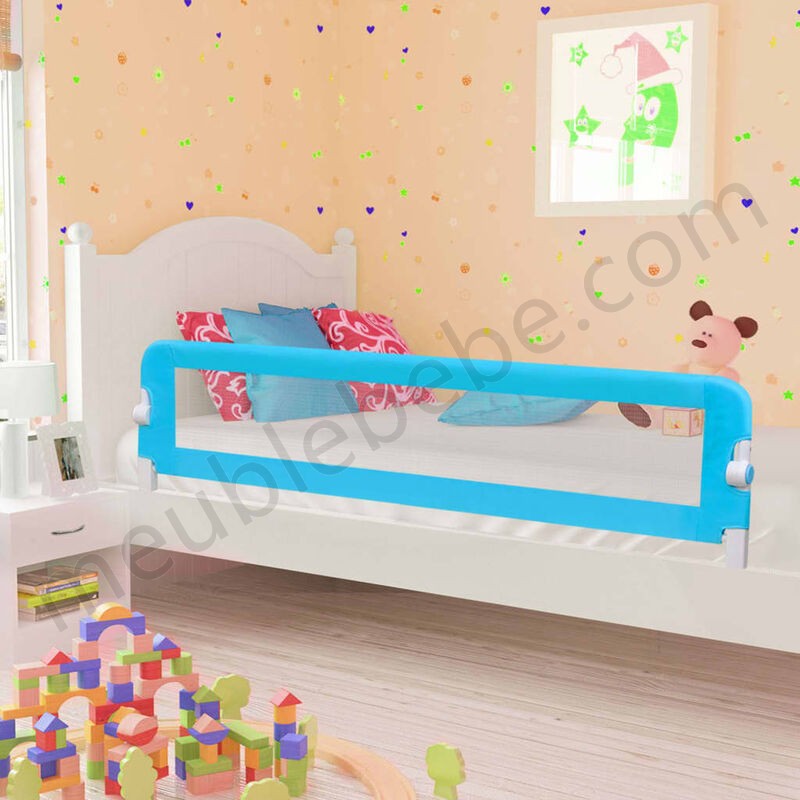 Barrière de sécurité de lit enfant Bleu 180 x 42 cm Polyester en solde - -0