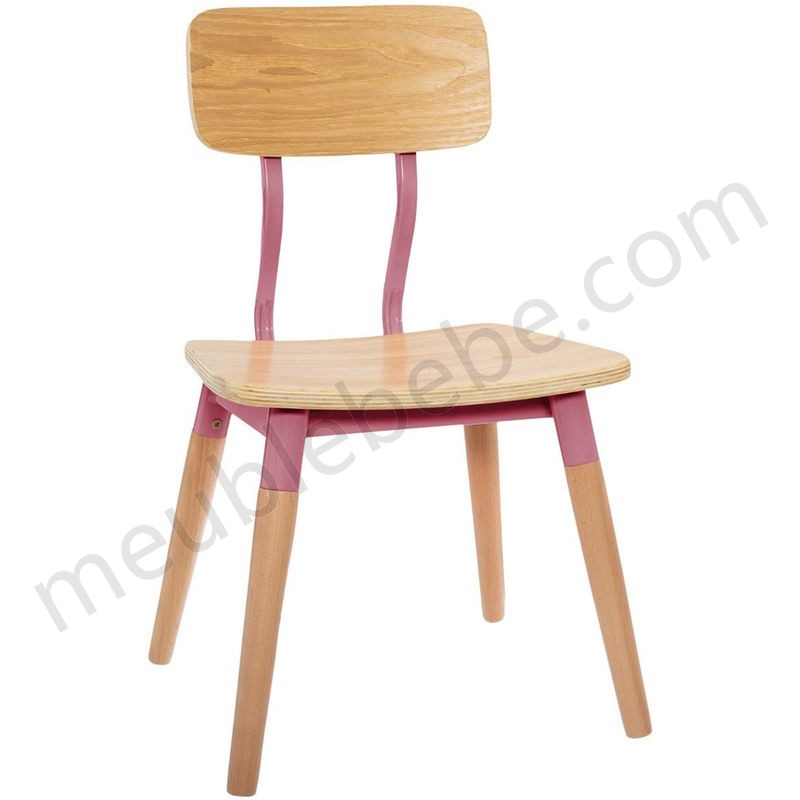 Chaise enfant en bois avec des pieds roses - L.30,5 x l.28 x H.53 cm -PEGANE- ventes - -0