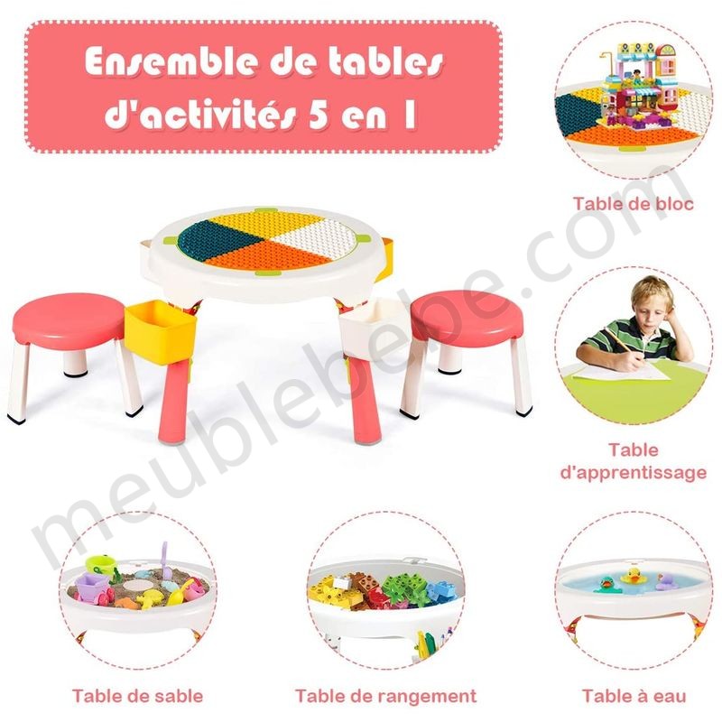 COSTWAY Ensemble de Table et 2 Chaises pour Enfants, Conception Pliable et Hauteur Ajustable, Multi-Usage pour l'Amusement et l'Apprentissage (Rose) en solde - -1