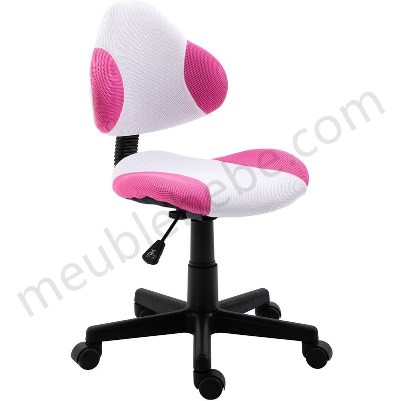 Chaise de bureau pour enfant OSAKA fauteuil pivotant avec hauteur réglable, revêtement en mesh blanc/rose en solde - -0