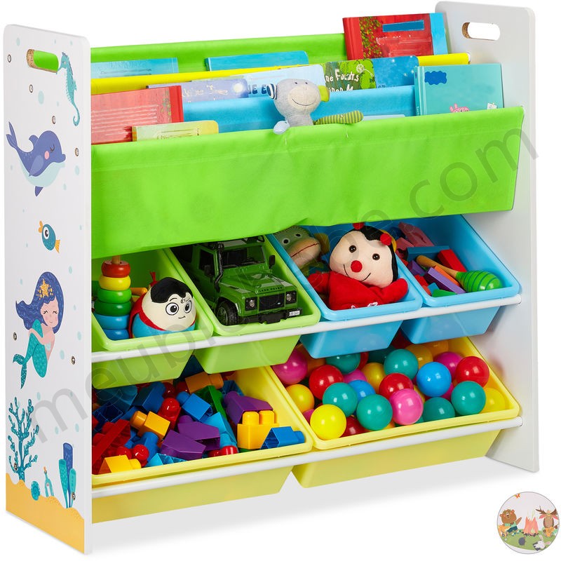 Etagère enfants, 6 boîtes, 4 cases en tissu, motif mignon mer, meuble jouets, HxlxP 78x86x26,5 cm,coloré ventes - -0
