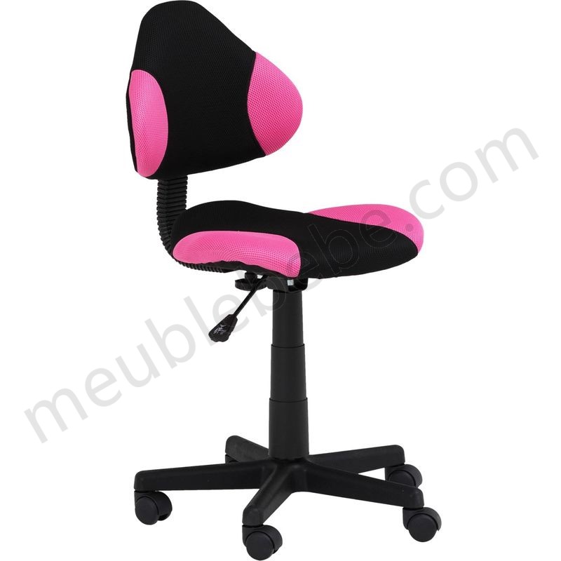 Chaise de bureau pour enfant ALONDRA fauteuil pivotant avec hauteur réglable, revêtement en mesh noir/rose en solde - -0