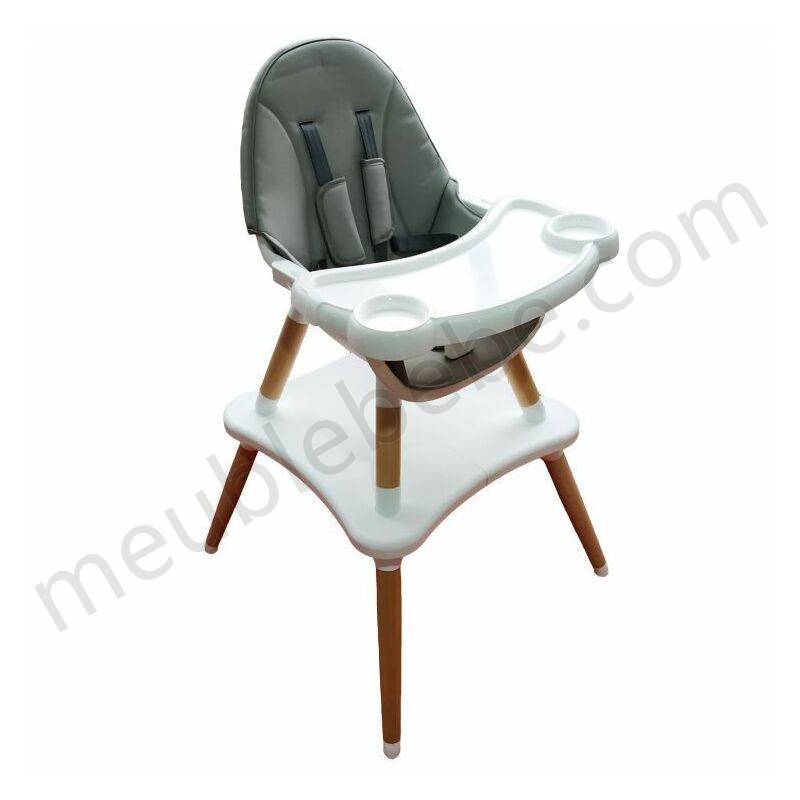 MSTORE | Siège enfant chaise haute 2en1 table + chaise bébé/enfant | A partir de 6 mois | Pieds bois + éco-cuir | Gris - Gris en solde - -1