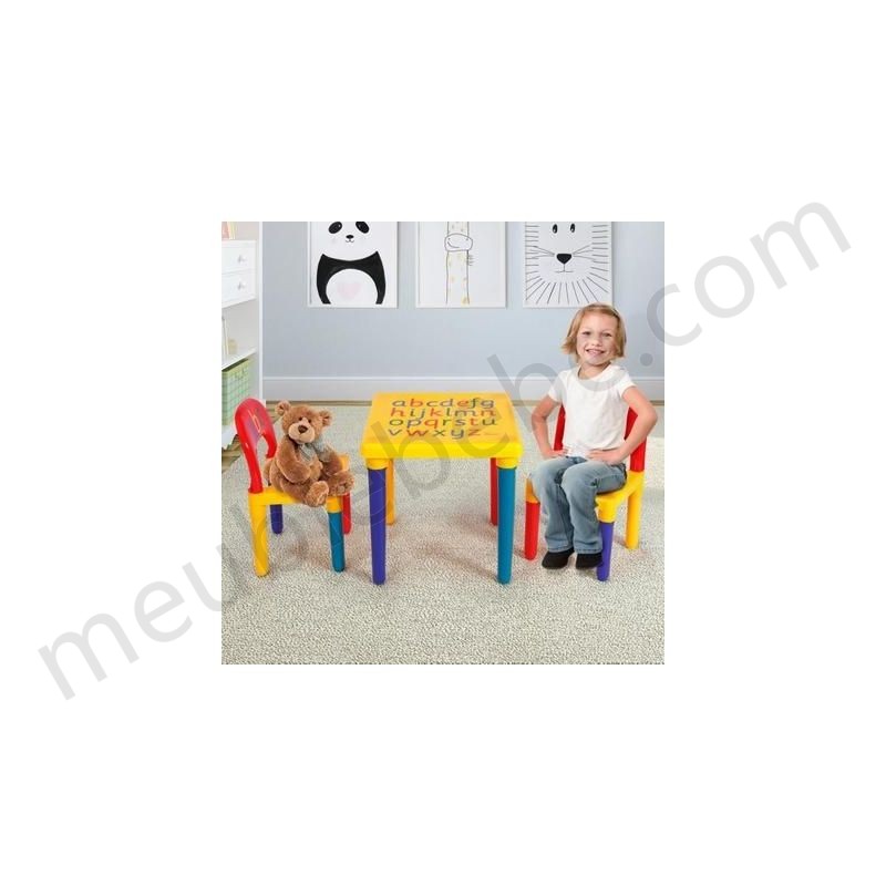 COSTWAY Table et Chaises pour Enfant en Plastique DIY ABC Alphabet Imprimé Table de Salle avec Créativité Meuble Jouet Ensemble de 1 Table + 2 Chaises Couleurs Vives en solde - -2