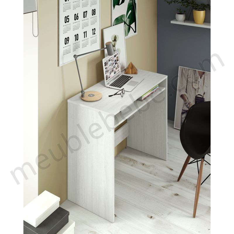 Bureau avec étagère fixe sous la table, effet bois poli blanc, 79 x 78 x 43 cm. en solde - -1
