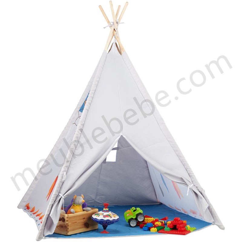 Tente de jeu pour enfants Tipi intérieur extérieur tente indiens dès 3 ans HxlxP: 155 x 125 x 125 cm, gris en solde - -0