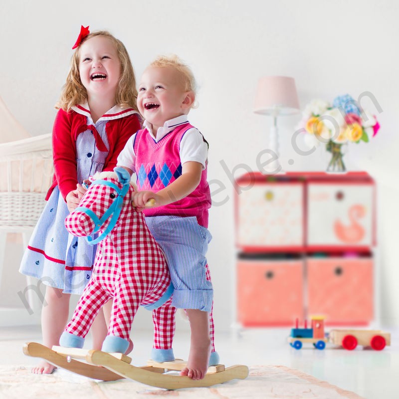 Etagère enfant avec boîtes, jouets, Fillette, design Cygnes, meuble enfants,HlP:62 x 53 x 30 cm,blanc/rouge en solde - -2