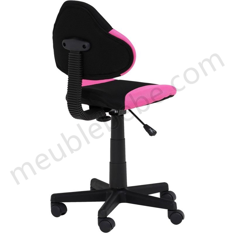 Chaise de bureau pour enfant ALONDRA fauteuil pivotant avec hauteur réglable, revêtement en mesh noir/rose en solde - -2