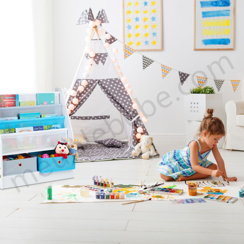 Etagère enfants, motif animaux, 2 boîtes, 2 compartiments, rangement jouets, bibliothèque 74x71x23 , coloré en solde - -2