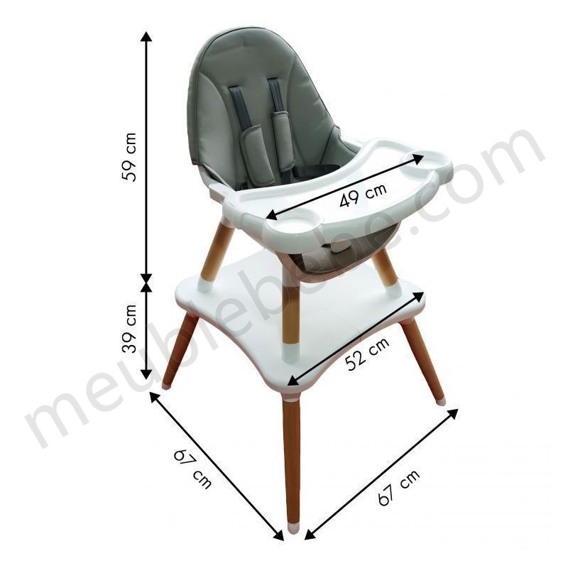 MSTORE | Siège enfant chaise haute 2en1 table + chaise bébé/enfant | A partir de 6 mois | Pieds bois + éco-cuir | Gris - Gris en solde - -3