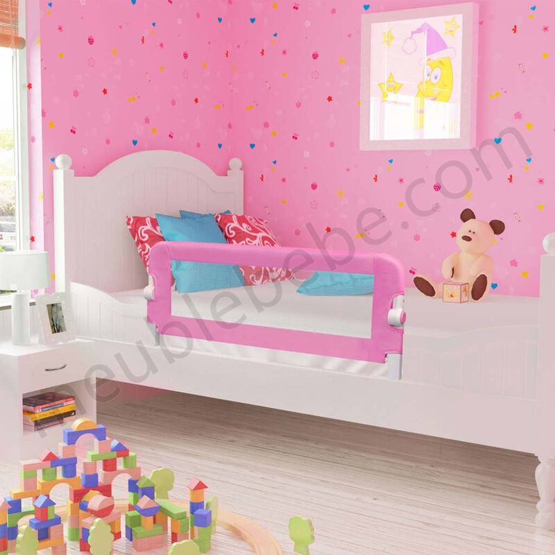 Hommoo Barrière de sécurité de lit d'enfant Rose 120x42 cm Polyester HDV00085 en solde - -0