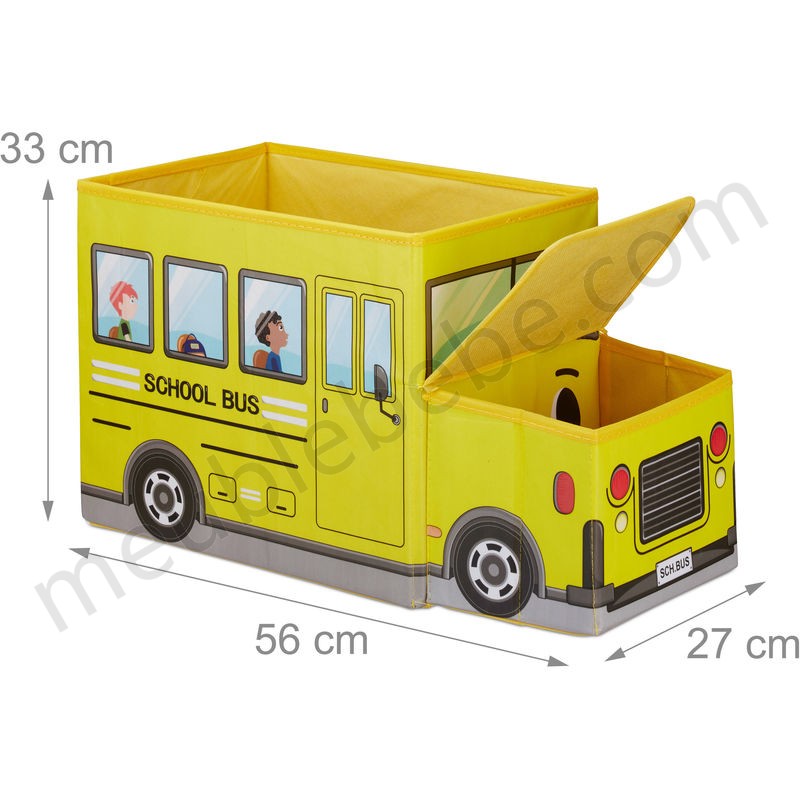 Tabouret Coffre à jouets boîte à jouets couvercle pouf enfant pliable bus école jaune voiture 50 litres en solde - -3