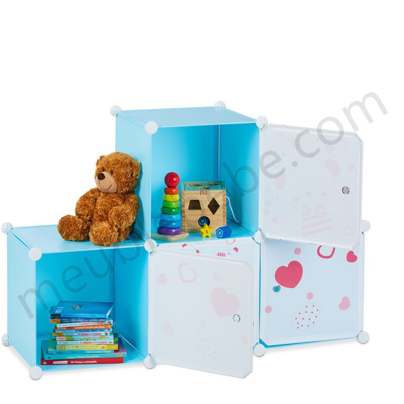 Etagère pour jouets enfants,teddy, 4 casiers cubes,extensible, rayonnage DIY emboîtable75 x 75x 36,5cm, bleu en solde - -2