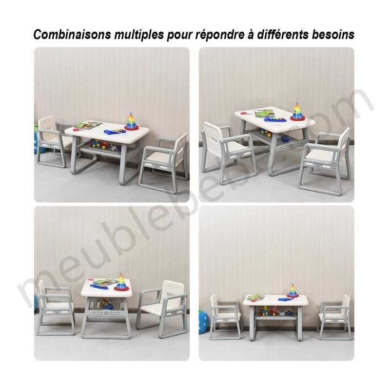 COSTWAY Ensemble de 3 Pièces avec Table et 2 Chaises pour Enfants 1 à 3 Ans Etagère de Rangement en Plastique Table d'Activités en solde - -1