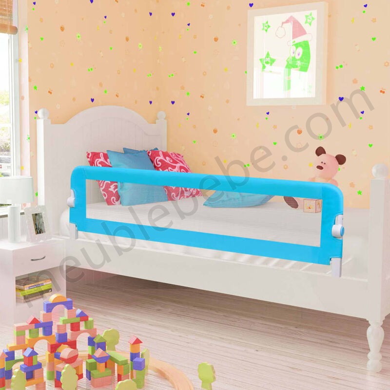 Hommoo Barrière de sécurité de lit enfant Bleu 120x42 cm Polyester HDV00087 en solde - -0