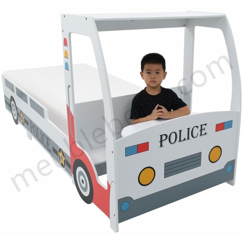 Hommoo Lit voiture de police et matelas en mousse pour enfant 90x200cm HDV21097 ventes - -1