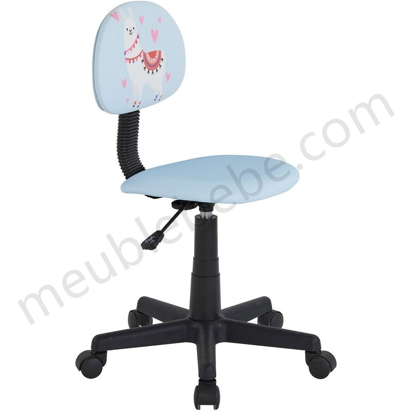 Chaise de bureau pour enfant ALPACA fauteuil pivotant sans accoudoirs hauteur réglable, en synthétique bleu clair avec motif lama en solde - -3