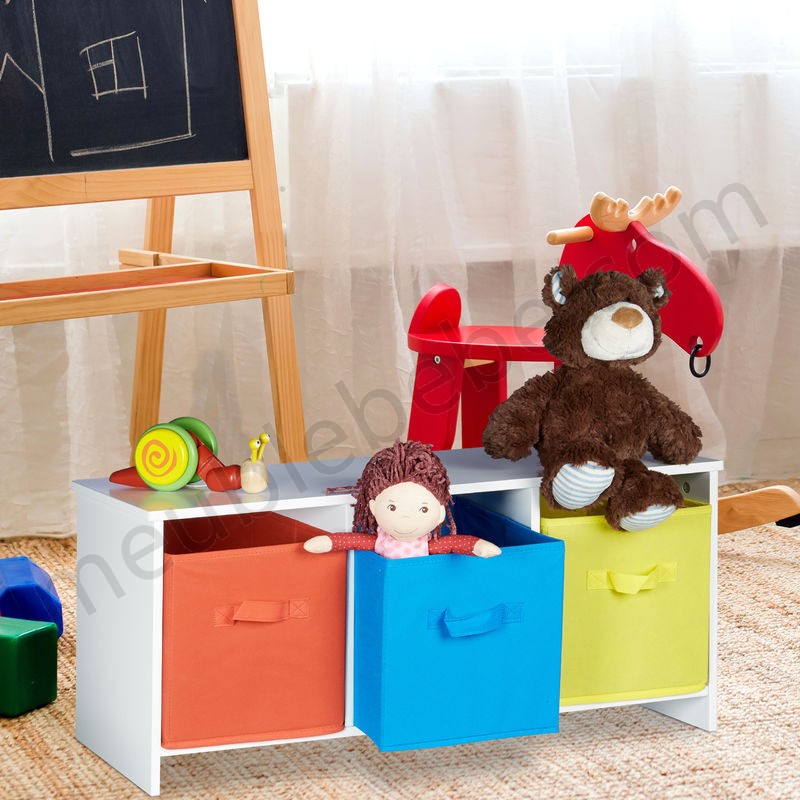 Banc de rangement enfant ALBUS caisse à jouets colorée banc en bois boîte à jouets pliable HxlxP: 35,5 x 81 x 29 cm, blanc en solde - -1