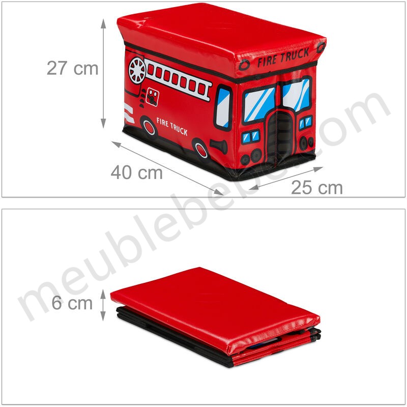 Caisse à jouets pliant, Motif, boîte de rangement avec espace & couvercle, rembourré, 27x40x25 cm, rouge ventes - -3