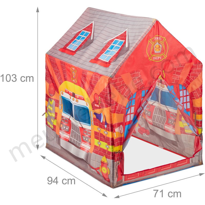 Tente de jeu Caserne de pompiers enfant maison de jeu dès 3 ans chambre enfants, 103 x 71 x 94 cm, rouge en solde - -3