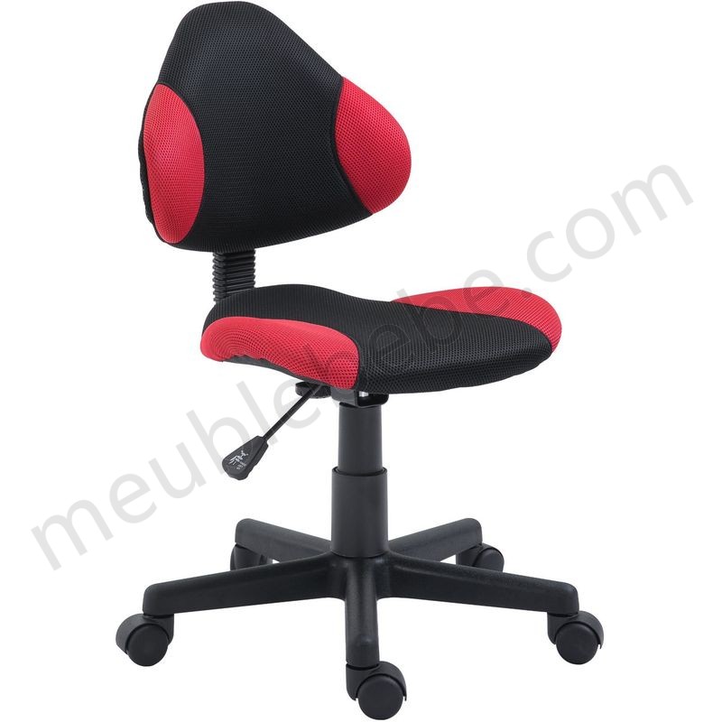 Chaise de bureau pour enfant ALONDRA fauteuil pivotant avec hauteur réglable, revêtement en mesh noir/rouge en solde - -0