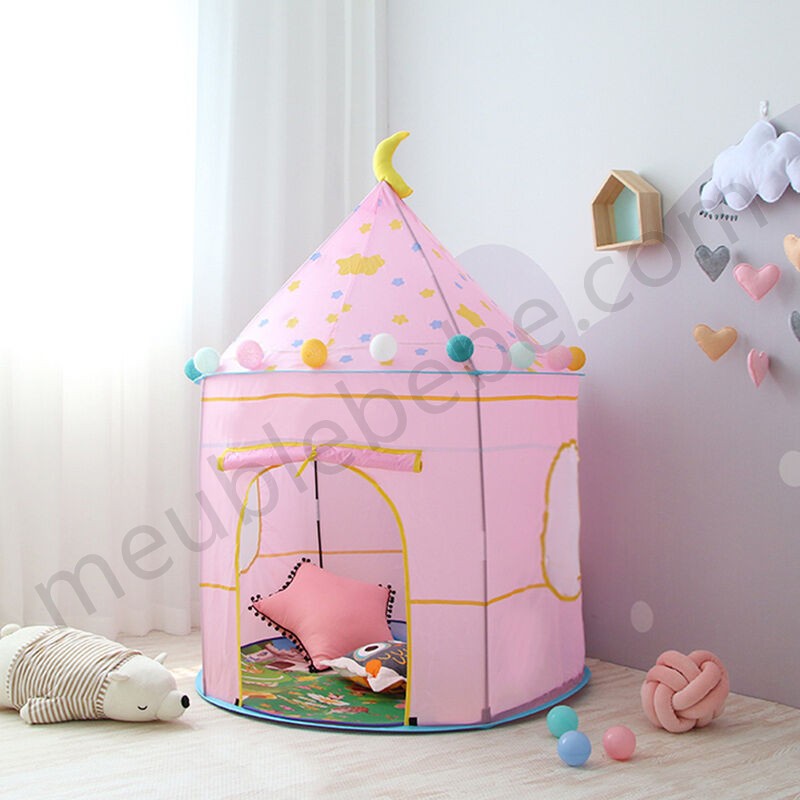 Tente pour enfant en forme de château Tente de jeu pour enfants Tente enfant de maison Princess rose en solde - -1