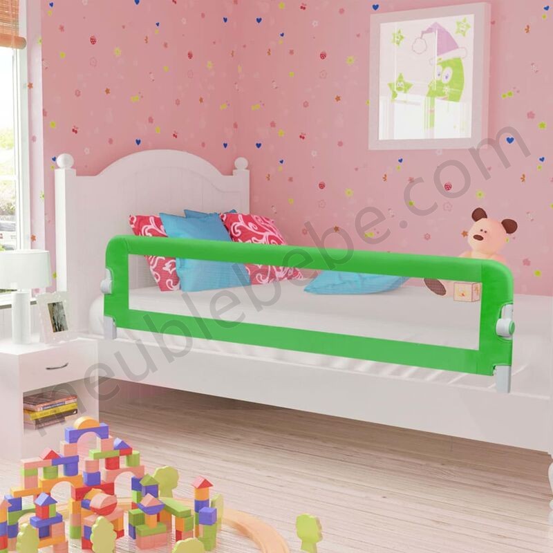 Topdeal VDLP00084_FR Barrière de sécurité de lit enfant Vert 180 x 42 cm Polyester en solde - -1