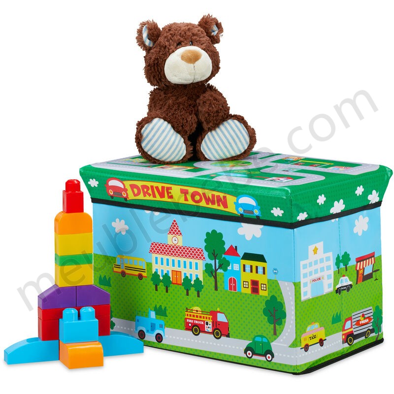 Caisse à jouets pliant, Motif, boîte de rangement avec espace & couvercle, rembourré, 34 x 49 x 31 cm, vert ventes - -0