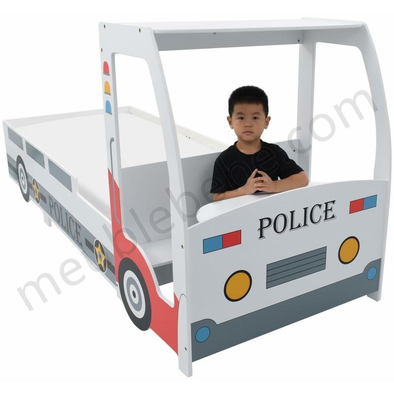 Lit voiture de police avec bureau pour enfants 90 x 200 cm ventes - -2