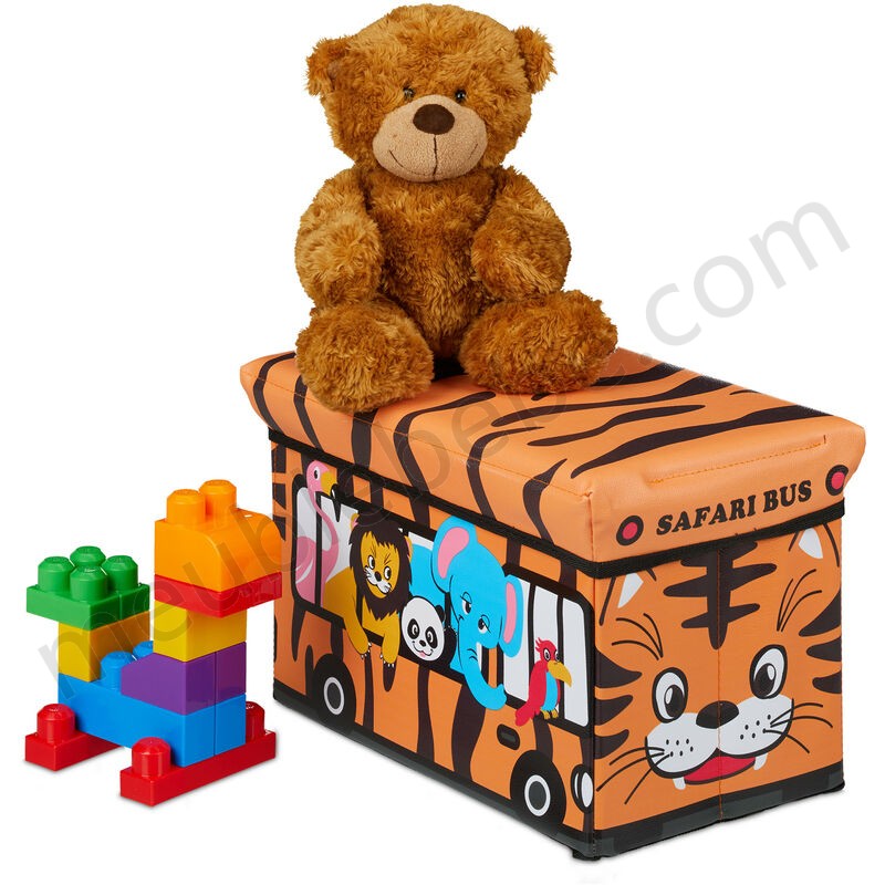 Caisse à jouets pliant, Motif, boîte de rangement avec espace & couvercle, rembourré, 27x40x25 cm, orange ventes - -0