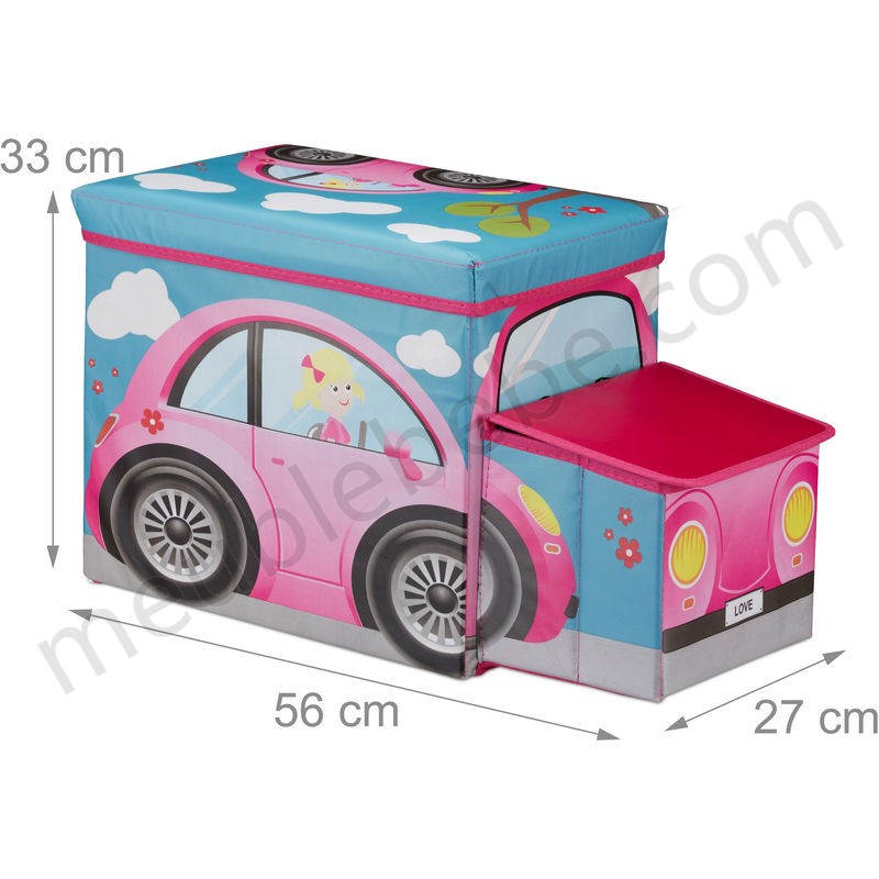Tabouret Coffre à jouets boîte à jouets couvercle pouf enfant pliable auto voiture 50 litres, rose ventes - -3